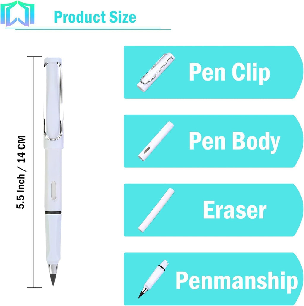 12 Sets Everlasting Pencil, Infinity Pen, NO-Sharpening Pencils for Writing Drawing Students Sustainable for Home Office School Supplies (12 Pens + 12 Erasers + 12 Replaceable Nibs)