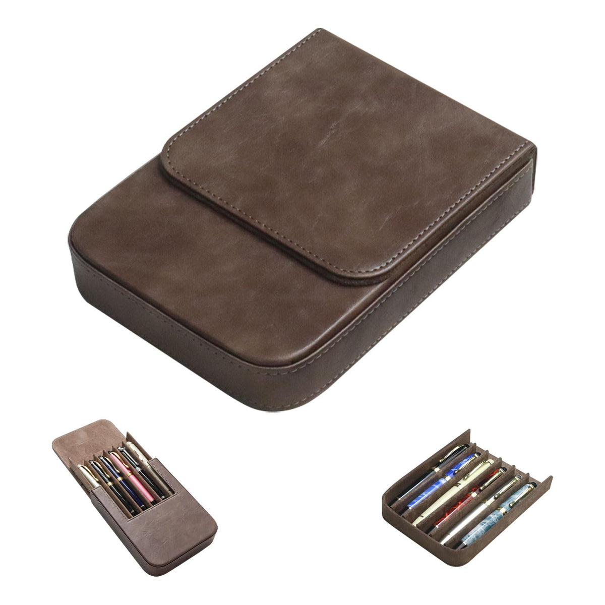 PU Leather Fountain Pen Case, 12-Slot Pen Storage Tray(red)