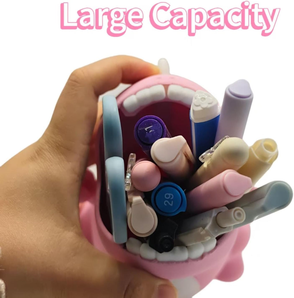 TIME&TRAVE Cute Dinosaur Pen Holder for Desk, Creative Pencil Holder Desk Organizers, Office Supplies Decorations Idea Gift for Women Kids (Pink)