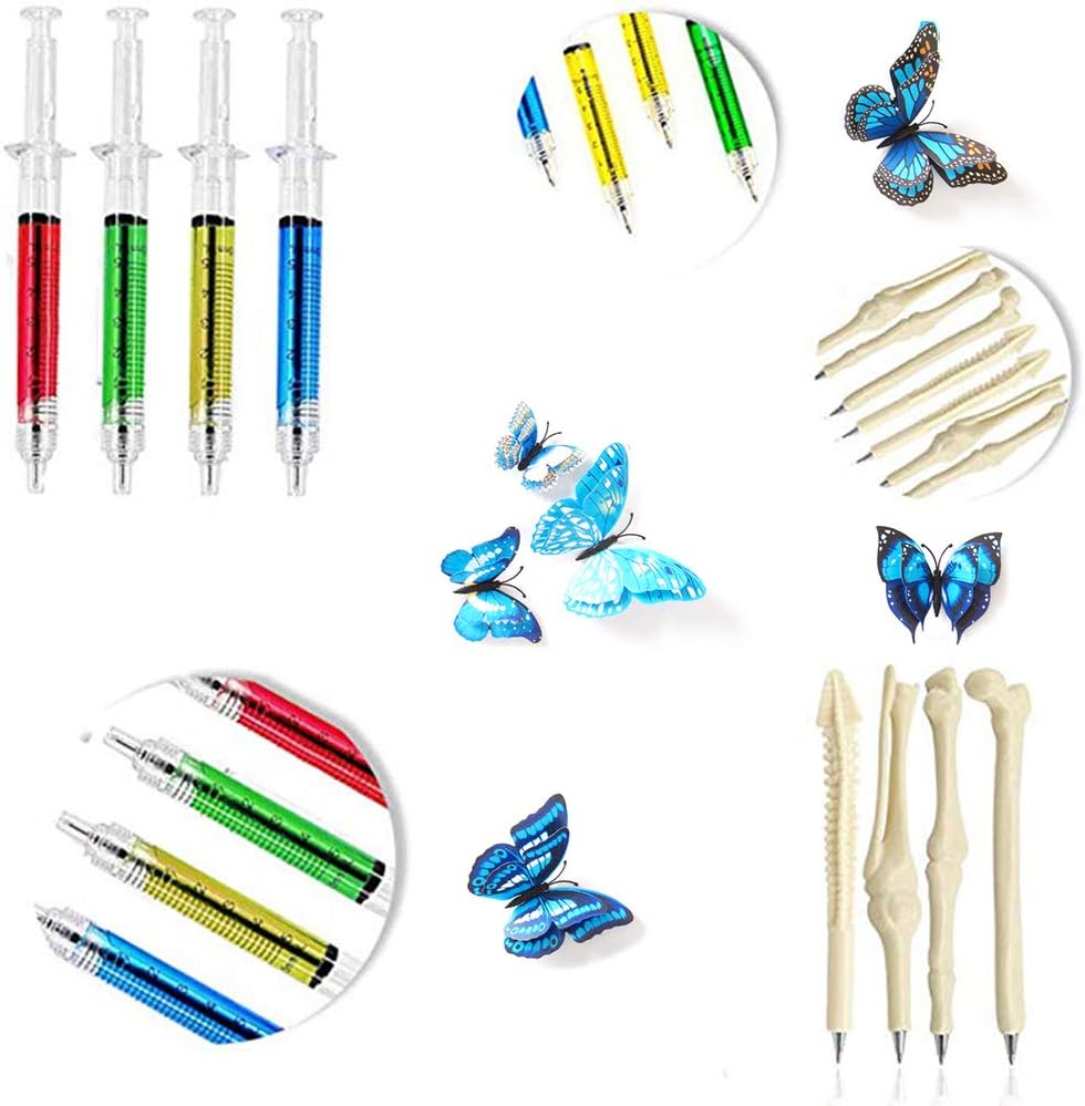 4 Syringe Pens + 6 Pill Pens + 10 Bone Design Ballpoint Pens - Medical Theme Nurse Gifts & Novelty Pen Set for Halloween, Thanksgiving & Christmas