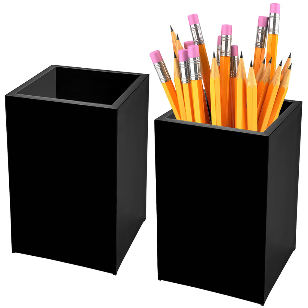 White Acrylic Pencil Pen Holder Cup 2 Pack,Desk Accessories Holder,Makeup Brush Storage Organizer,Modern Design Desktop Stationery Organizer for Office School Home Supplies,2.6x 2.6x 4 inches