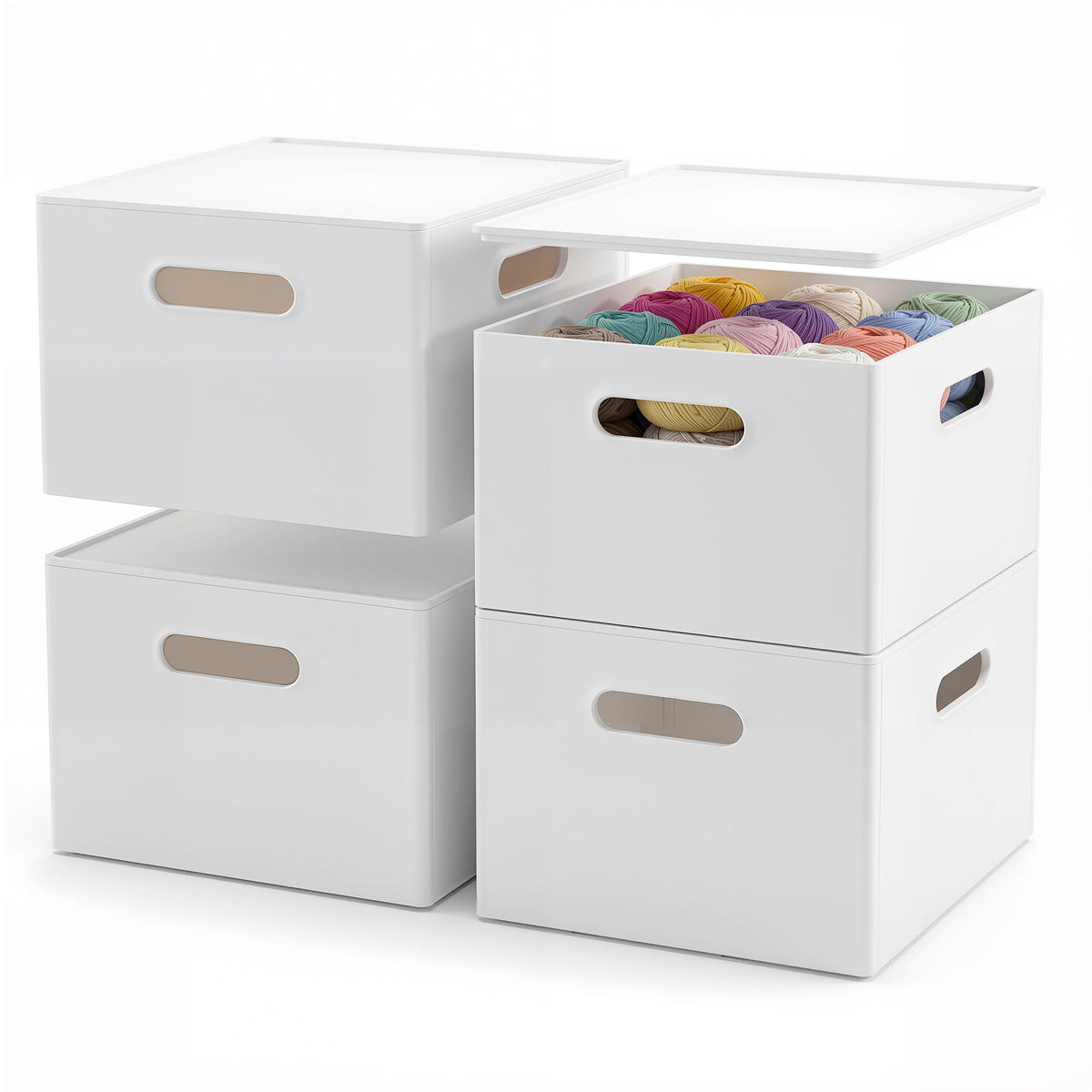 Plastic Storage Box with Lids, Stackable, 4 Side Handles, 2 Pack-M
