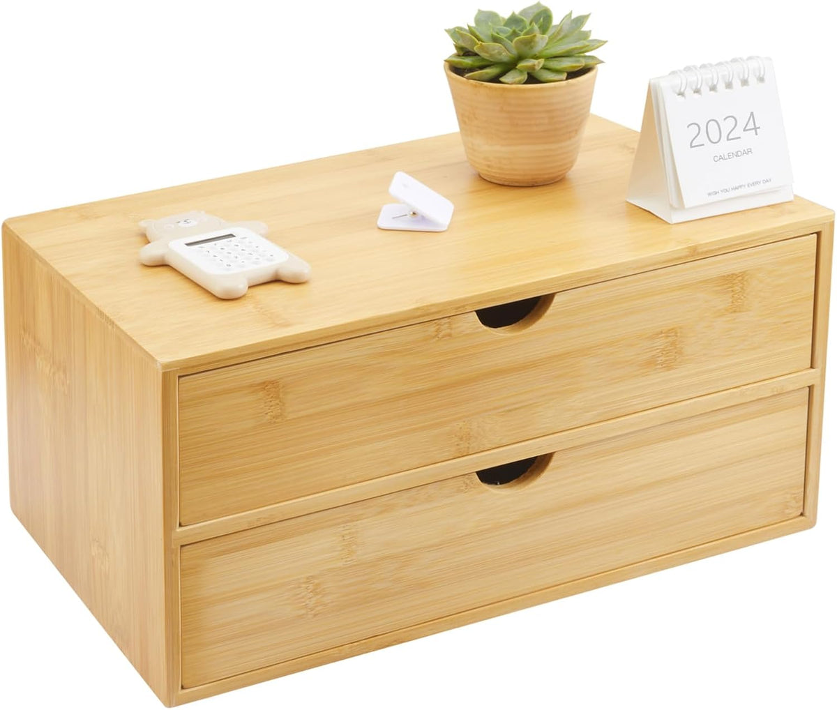Charmewooden Bamboo Desk Organizer With Drawers Countertop Drawers Counter Storage Box Corner Desk Organizer for Home Office No Assembly Required