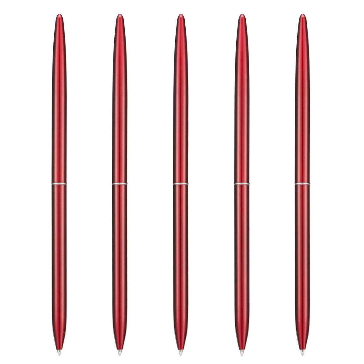 5 Pieces Ballpoint Pen Set, Black Ink Slim Lightweight Smooth Writing Metal Pen, for Business Office Teacher Student Wedding Guest (Silver)