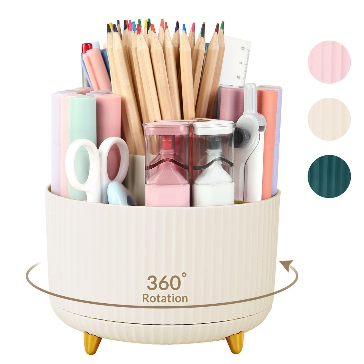 SKYDUE 360 Degree Rotating Desk Organizer, Dual-Purpose Pencil Pen Holder for Desk, Rotating Desk Pen Organizer with 5 Slots, Art Supplies, Pencil Cup for Office, School, Home