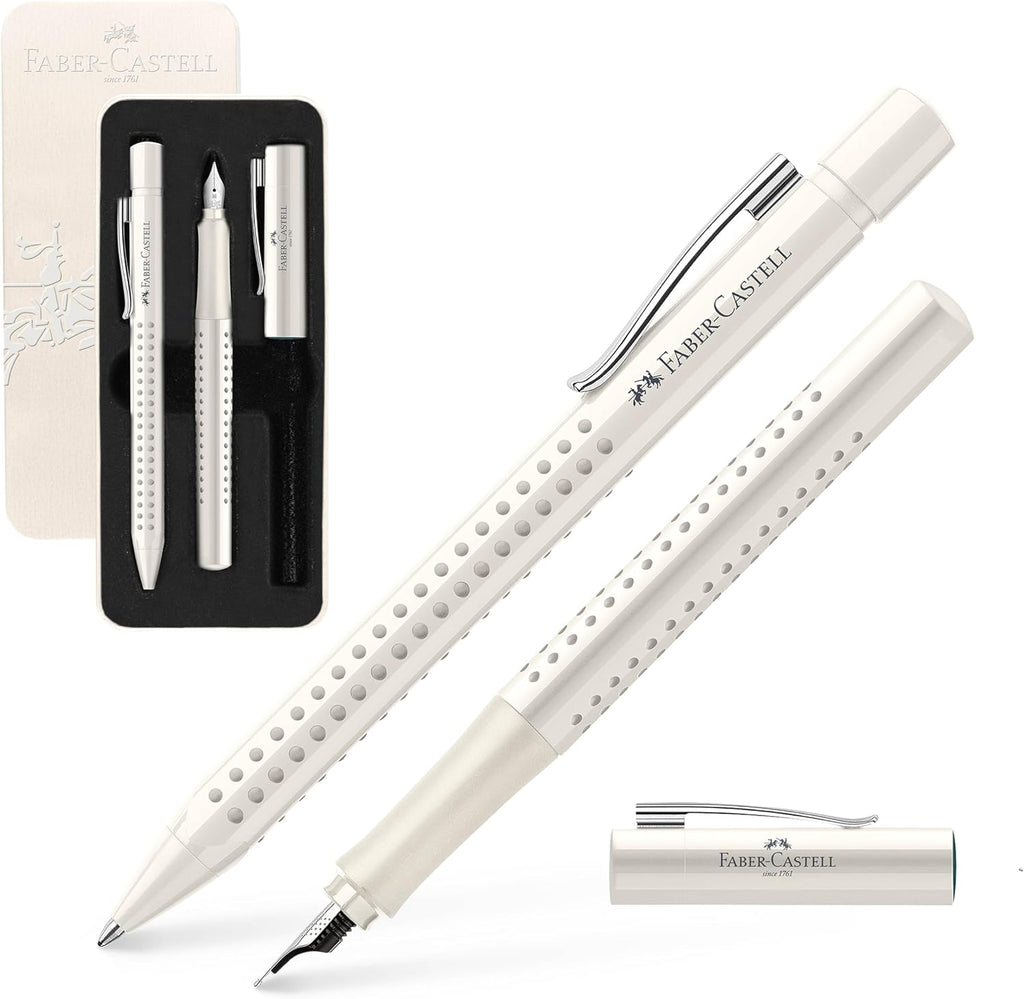 Faber-Castell Grip 2010 Harmony Fountain & Ballpoint Pen Gift Set - Coconut Milk: Fountain Pen Set with Broad Nib & Smooth Ballpoint Pen, Great for Journaling, Graduation Gifts & Father's Day