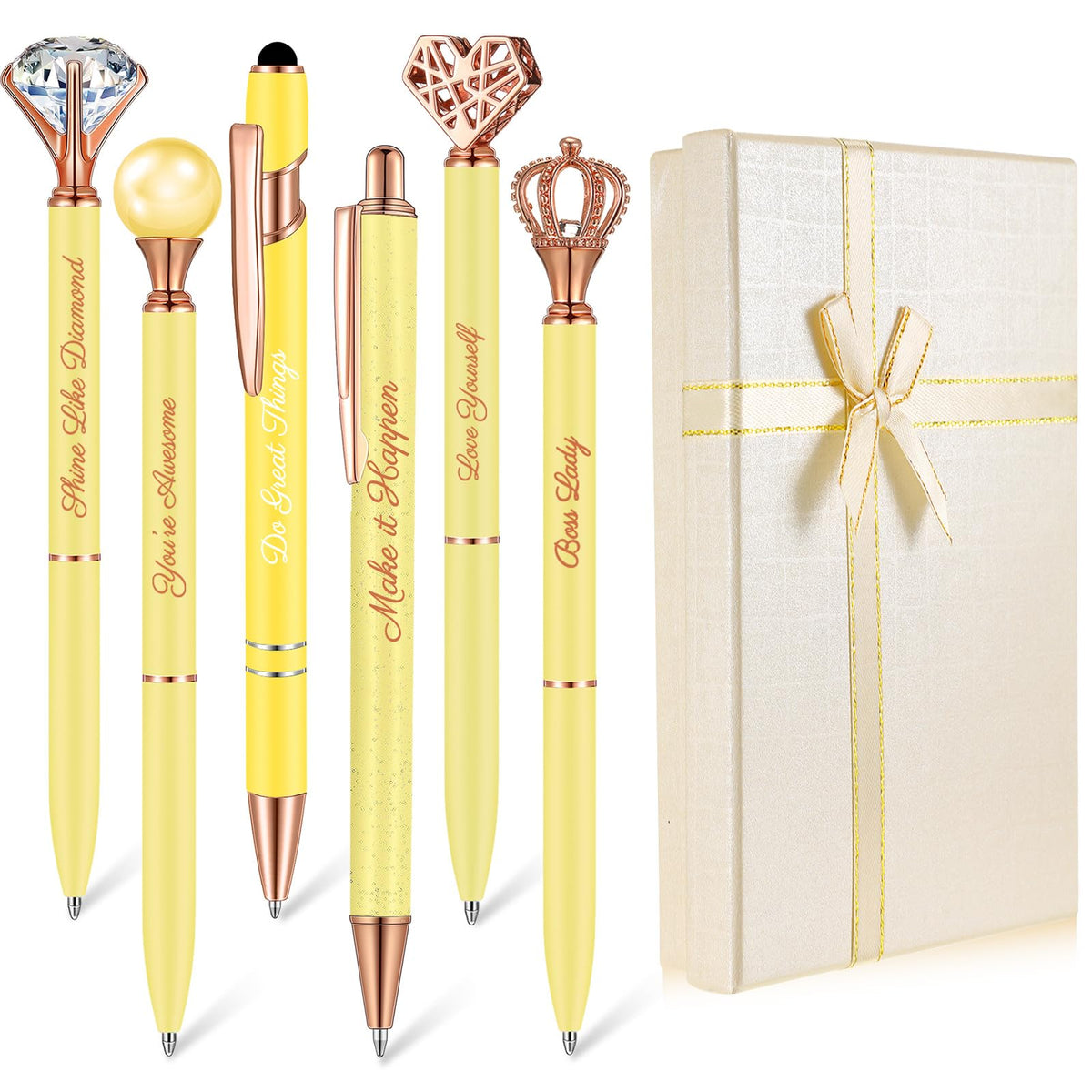Qeeenar 6 Pcs Fancy Pens for Women Crystal Diamond Pen with Box, Black