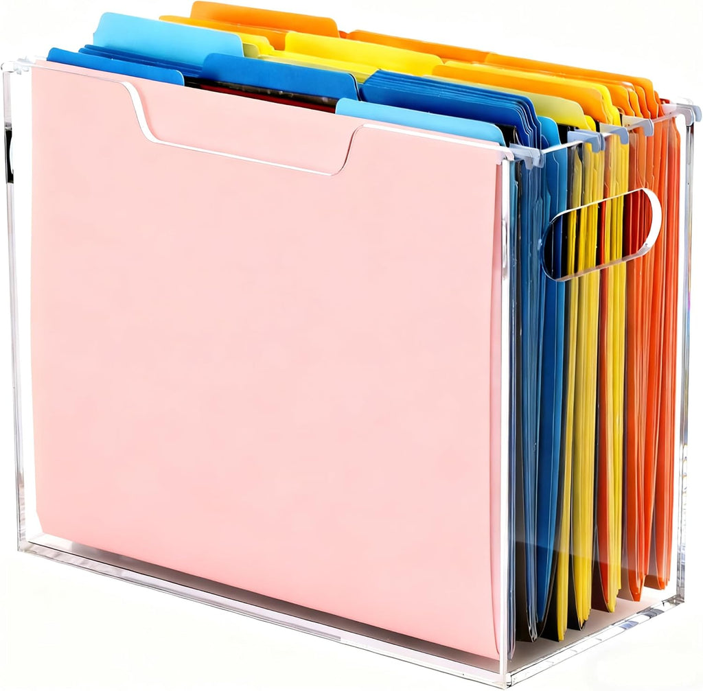 Acrylic Hanging File Organizer Box with Handles, Letter Size