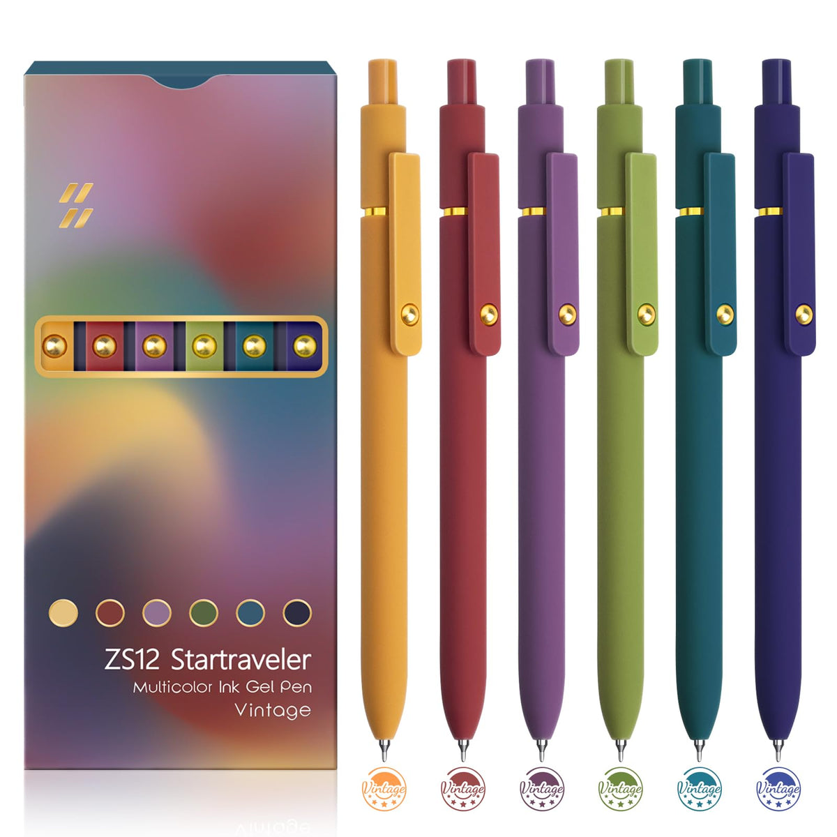 YOXMJDB 6 Pcs Color Pens for Journaling 0.5mm Fine Point Colored Gel Ink Pen, Smooth Writing Colorful Pens for Note Taking, Gift Set for Women & Men (6 Pcs Vintage Gold)