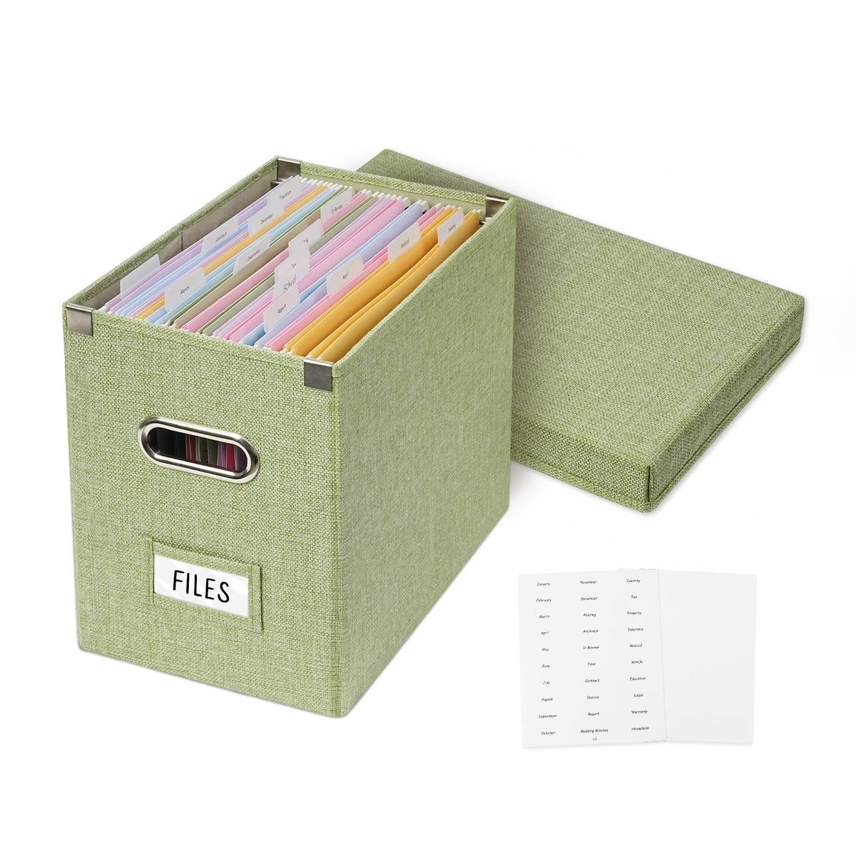 File Organizer Box with 15 Hanging File Folders, Lift-Off Lid