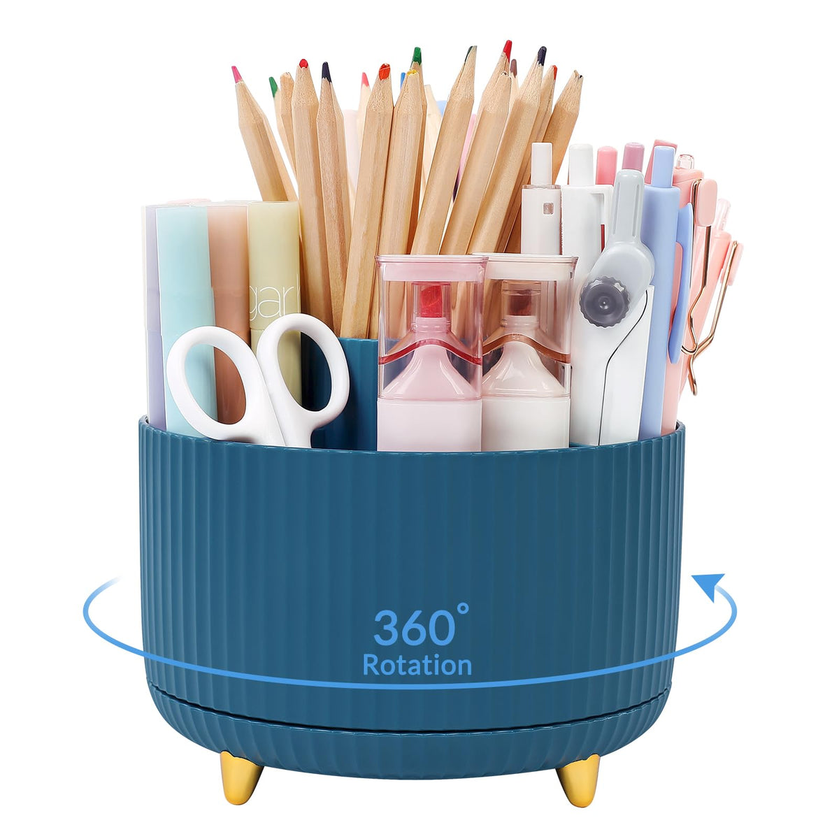 SKYDUE 360 Degree Rotating Desk Organizer, Dual-Purpose Pencil Pen Holder for Desktop, Desk Pen Organizer with 5 Slots, Office Supplies, Pencil Cup for Office, School, Home