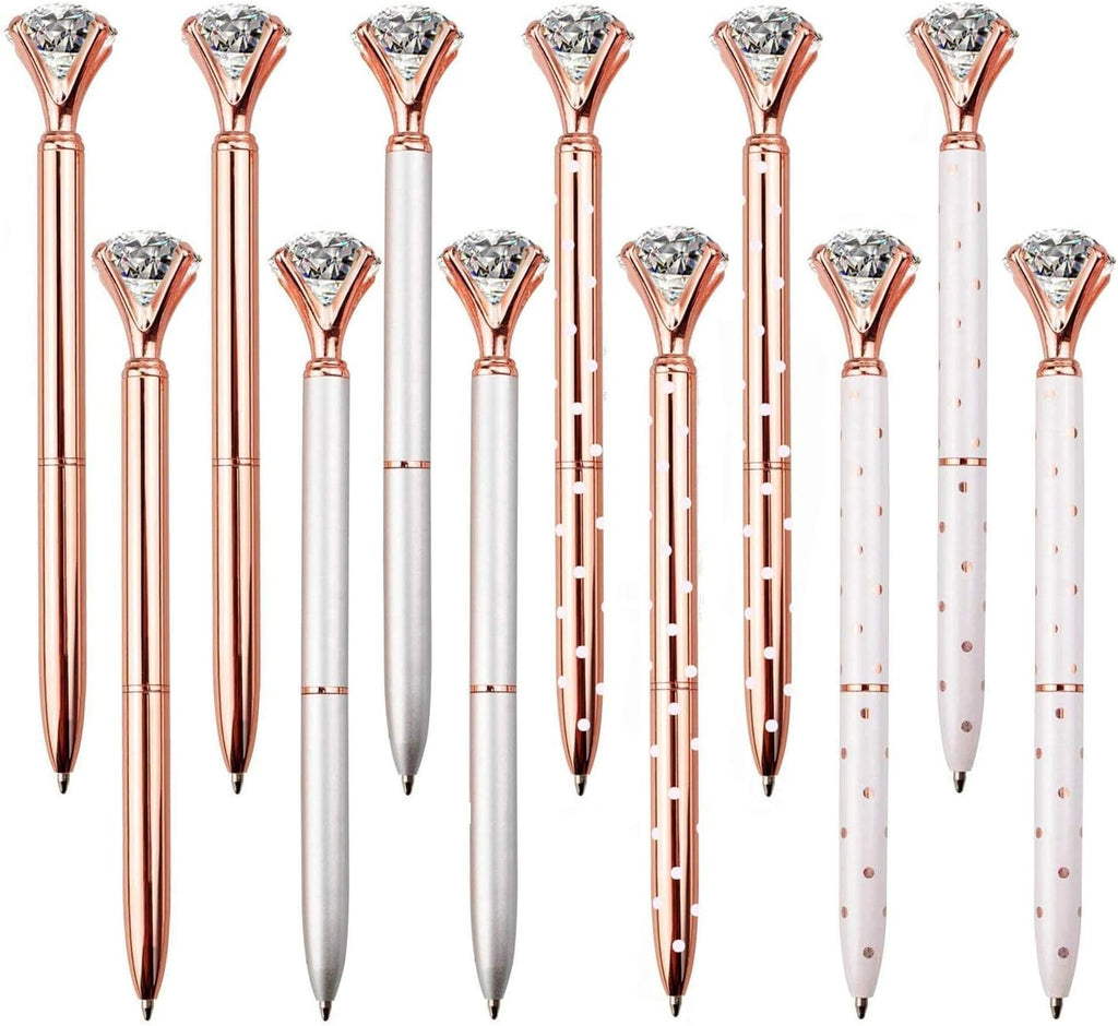 LONGKEY Set of 12 Diamond Pens – Elegant Crystal Topped Writing Instruments for Gifting, Office, and Special Occasions