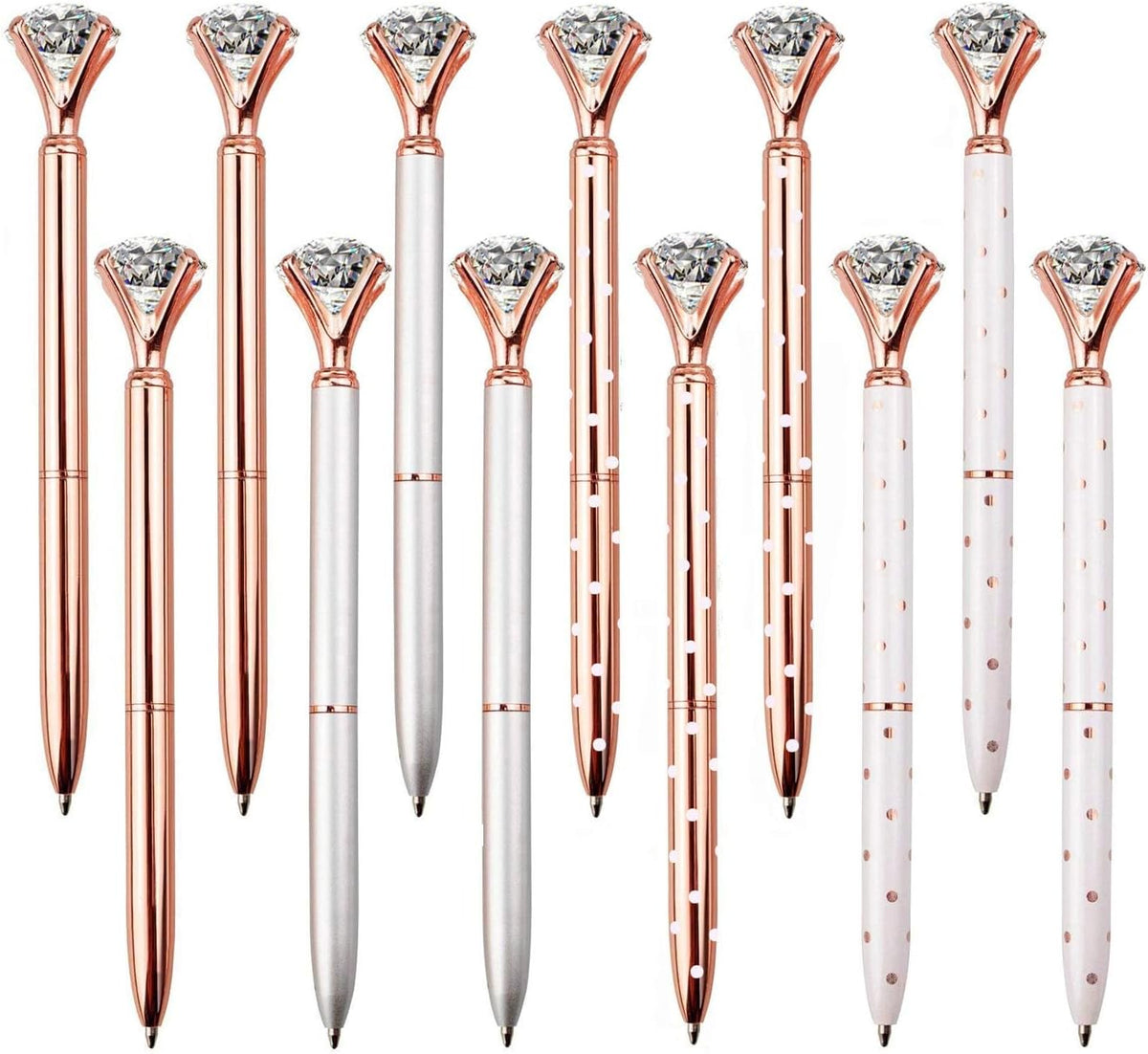 LONGKEY Set of 12 Diamond Pens – Elegant Crystal Topped Writing Instruments for Gifting, Office, and Special Occasions