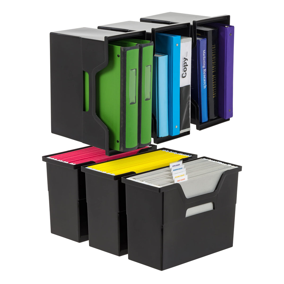 IRIS USA 6-Pack Medium Desktop File Box with Open Lid, Clear