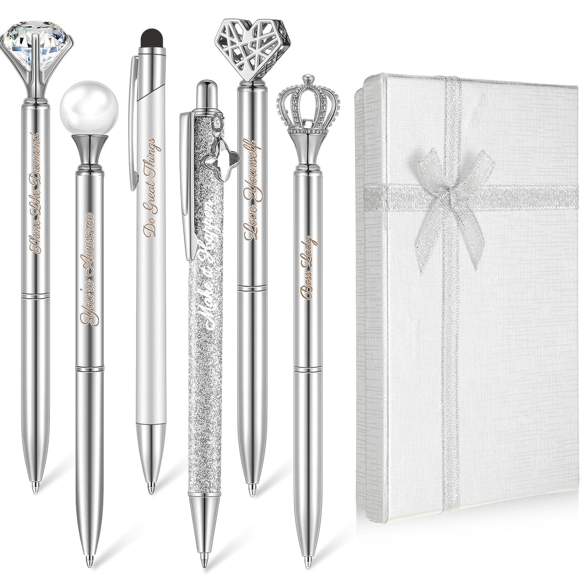 Qeeenar 6 Pcs Fancy Pens for Women Crystal Diamond Pen with Box, Black