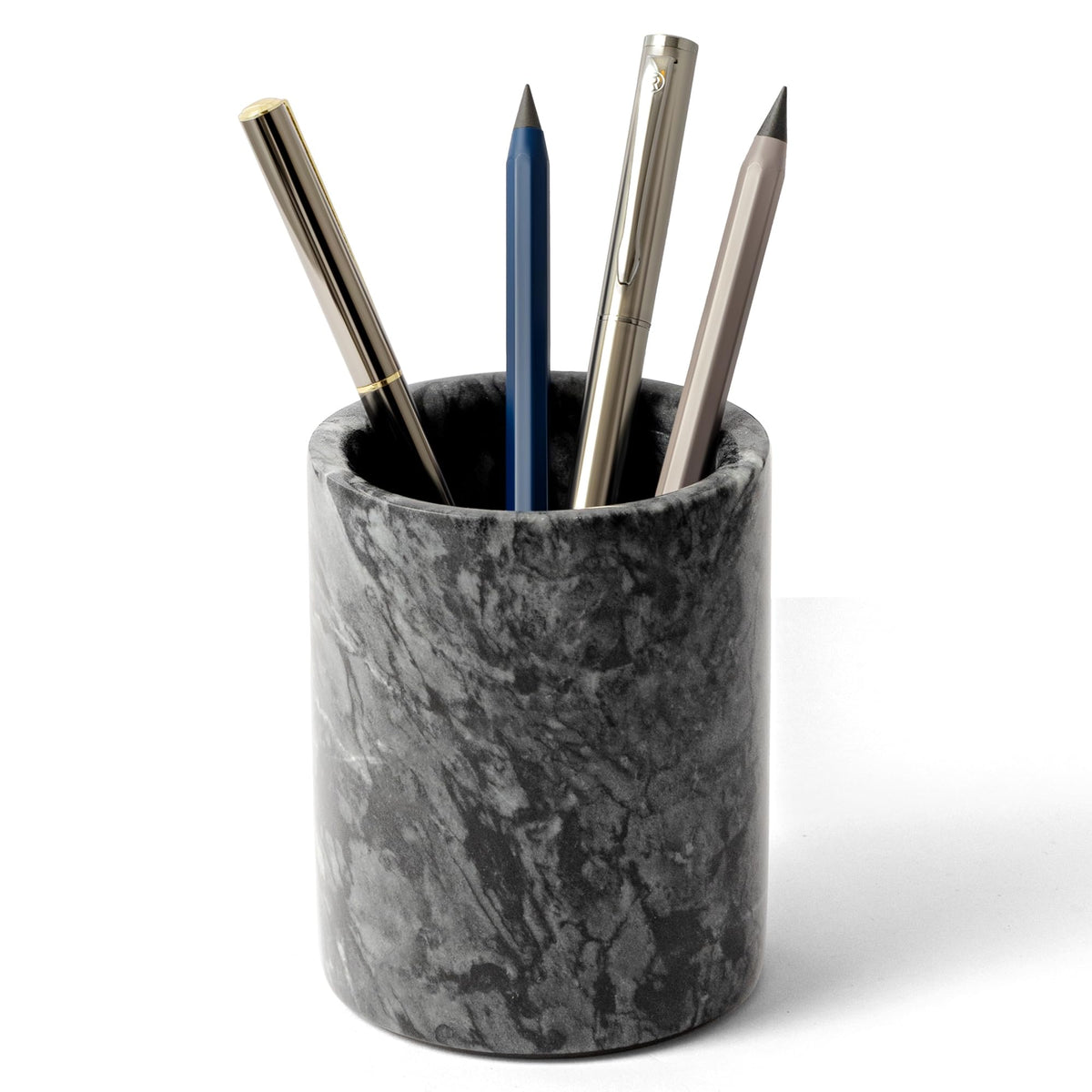Pen Holder Stand Italy Natural Premium True Marble Makeup Brush Holders, Tableware Organizer Desk Pencil Cup for Home Office School Decor Dark Grey (DL012)