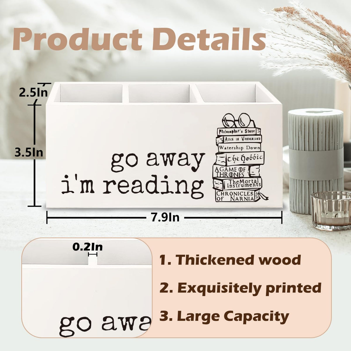 Book Lovers Gifts Wooden Pen Pencil Holder for Classroom Library Office Desk Accessories, Reading Gifts for Book Lovers Readers, Bookish Makeup Brush Toothbrush Holder Organizer for Bathroom