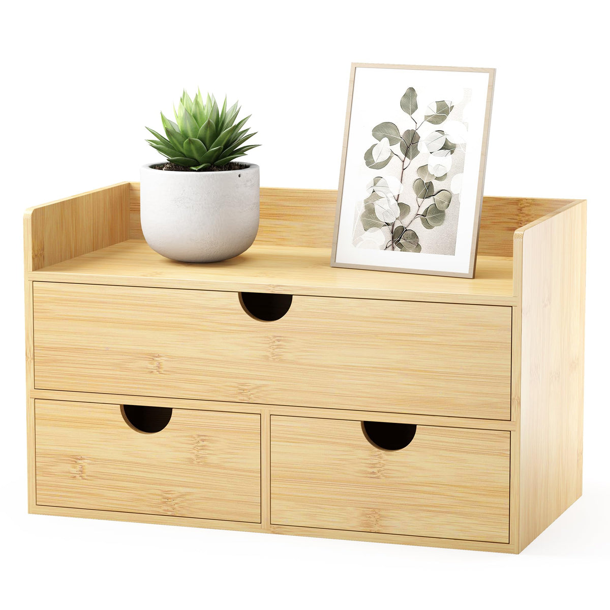 Bamboo Desk Organizer with Drawers, Desktop Storage Box for Office Supplies