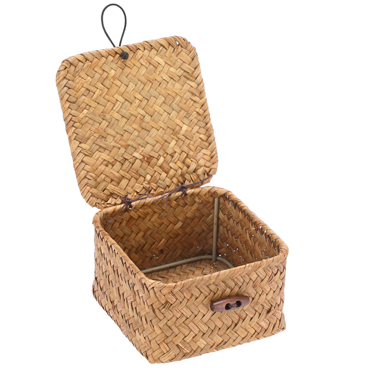 Hipiwe Handwoven Wicker Basket with Lid Small Desktop Seagrass Organizer
