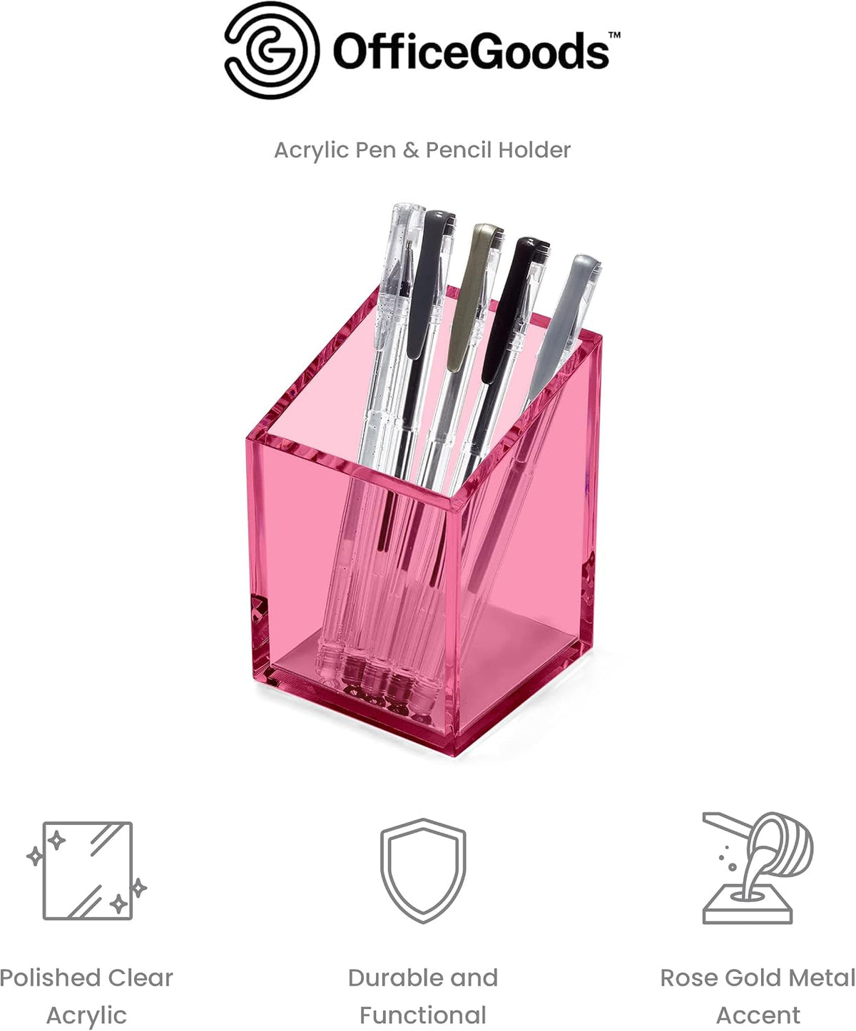 OfficeGoods Acrylic Pen and Pencil Holder, Pink