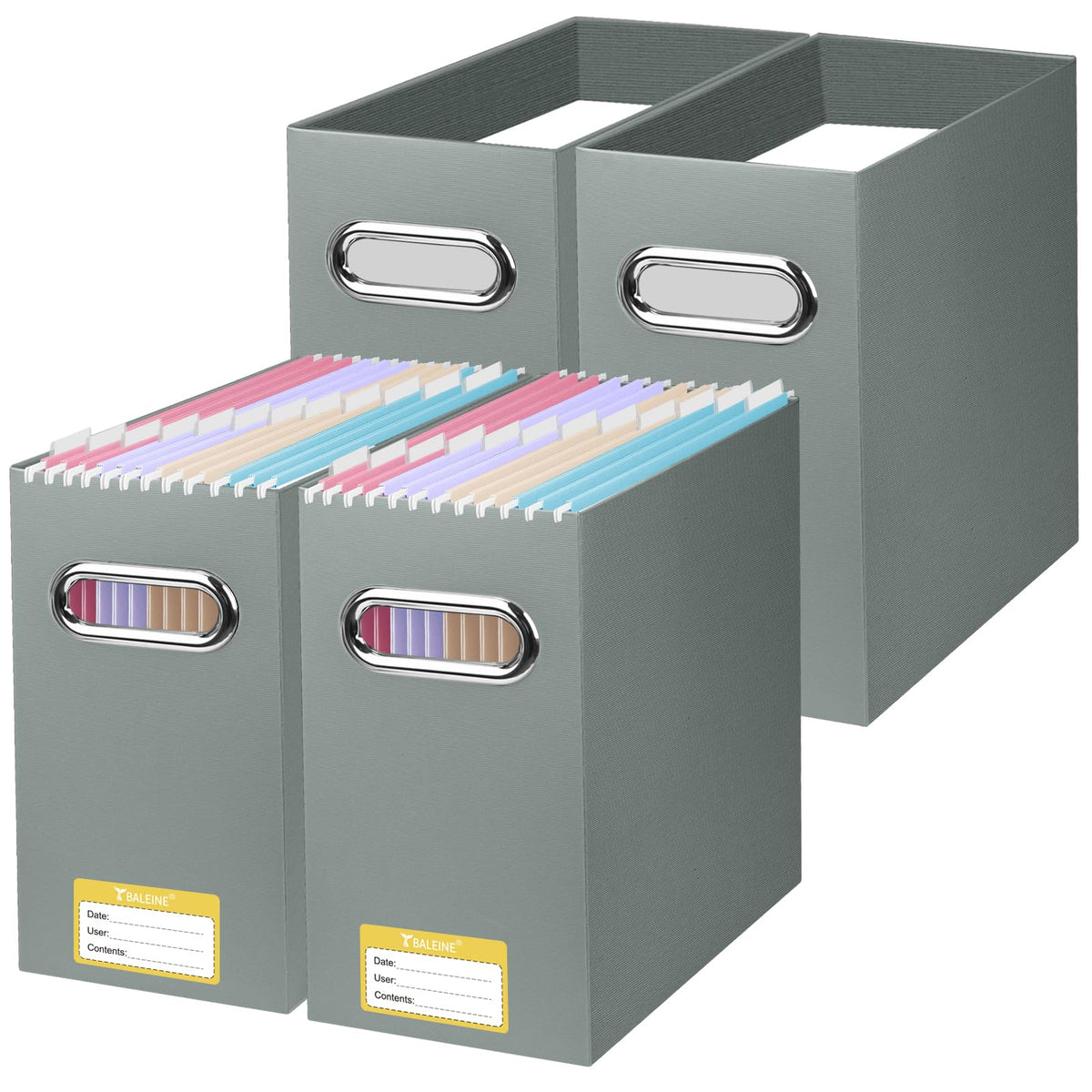 BALEINE 2PK File Organizer Box, Cardboard File Folder Organizer with Handle
