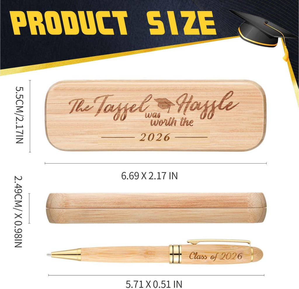 Yinkin Graduation Gifts for Him Her Class of 2026 Seniors Students Bamboo Pen Set Wooden Textured Bamboo Pen and Box Inspirational Congratulation Gift(the Tassel Was Worth the Hassle)