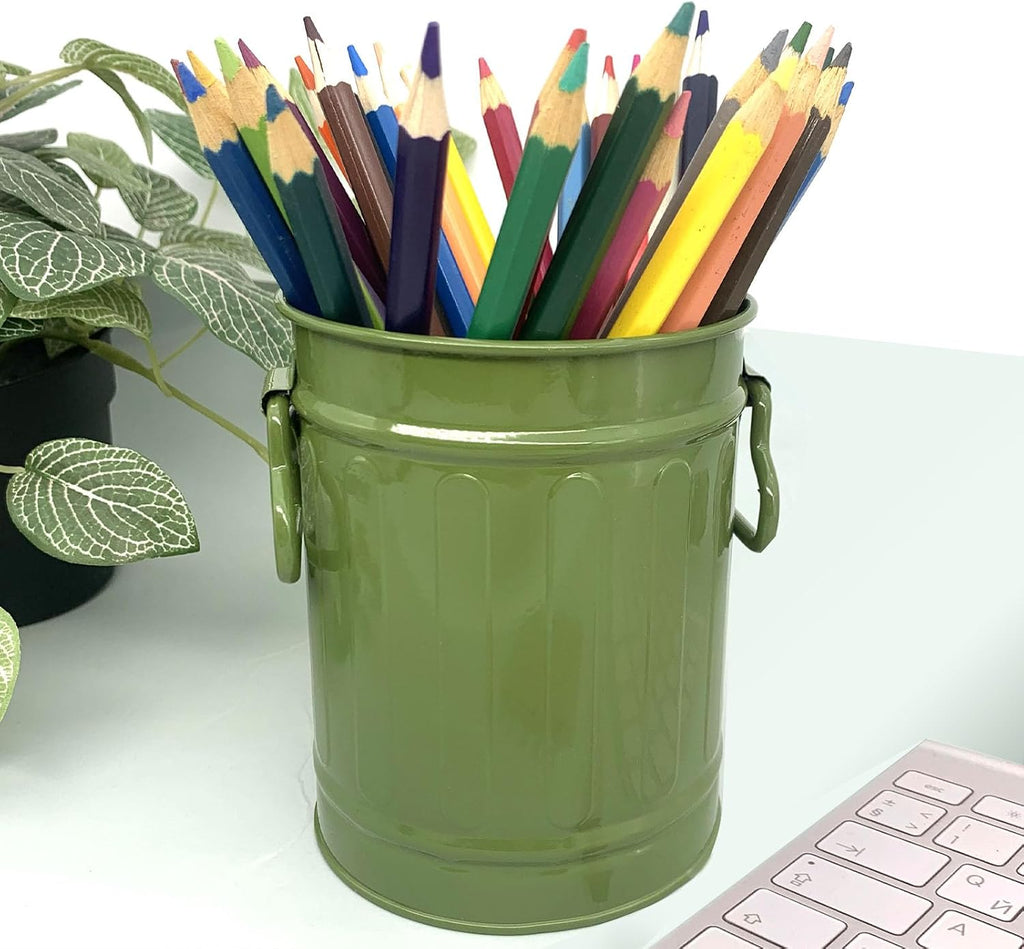 Desk Pen Holder, Metal Pencil Holder for Desk, Desk Organizer with Handle, Makeup Brush Holders, Pencil Cup, Desktop Storage Organizer for Office, School, Home (Green)