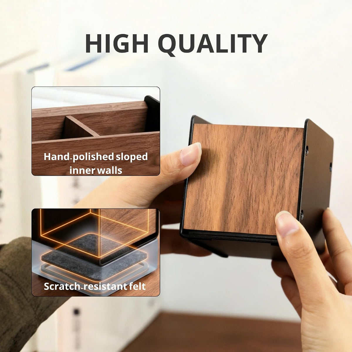 muso wood Walnut & Aluminum 1 Slot Pen Holder for Desktop