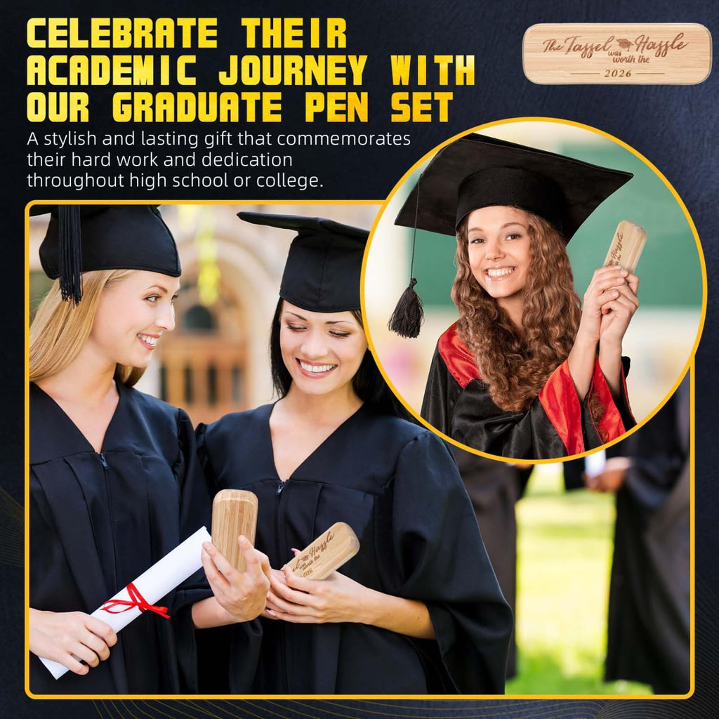 Yinkin Graduation Gifts for Him Her Class of 2026 Seniors Students Bamboo Pen Set Wooden Textured Bamboo Pen and Box Inspirational Congratulation Gift(the Tassel Was Worth the Hassle)