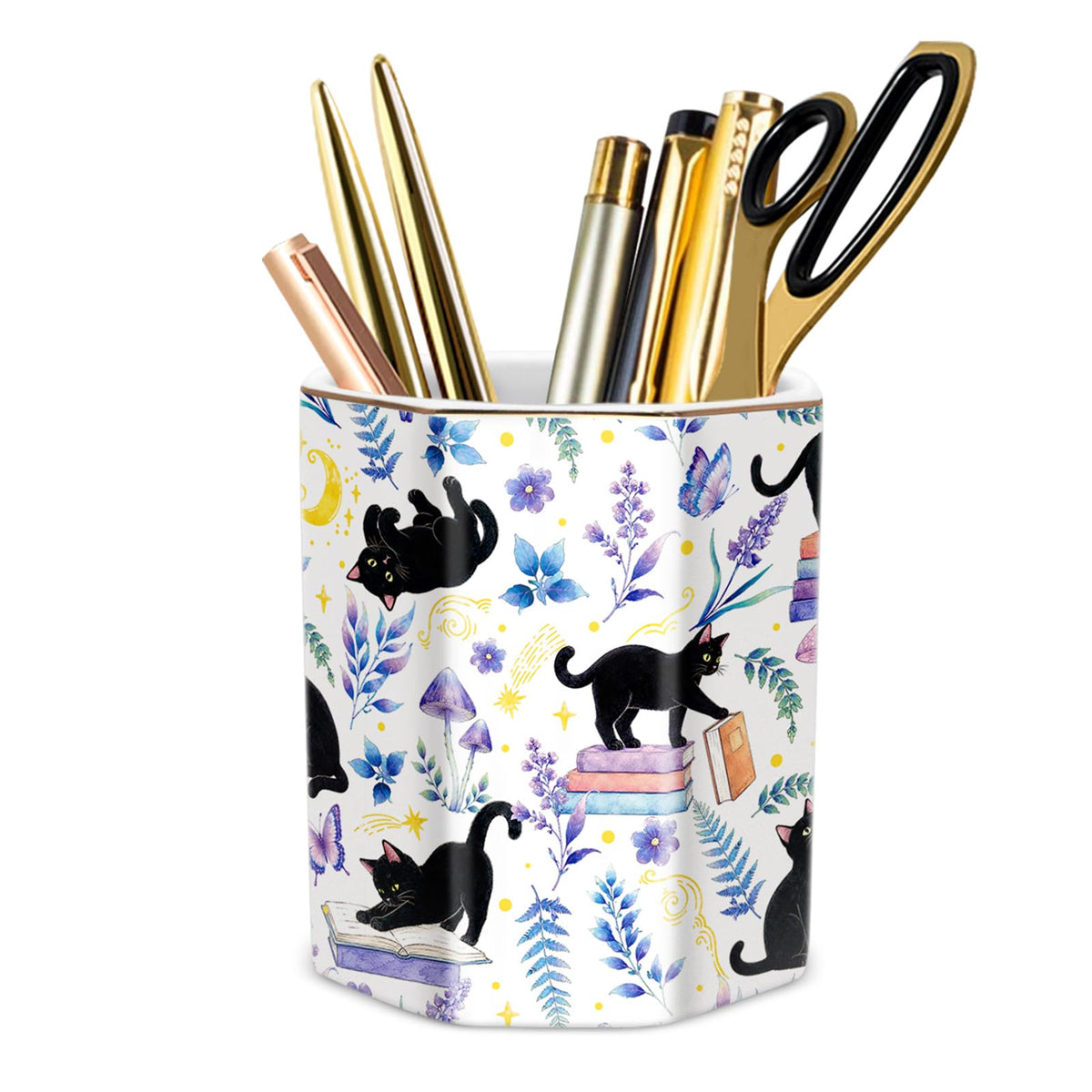Pencil Holder, Pencil Cup for Desk, Makeup Brush Holder Cup, Cute Pencil Stand Marble Decorative for Kids Durable Ceramic Desk Organizer for Office, Classroom, Home, Antique Green Marble