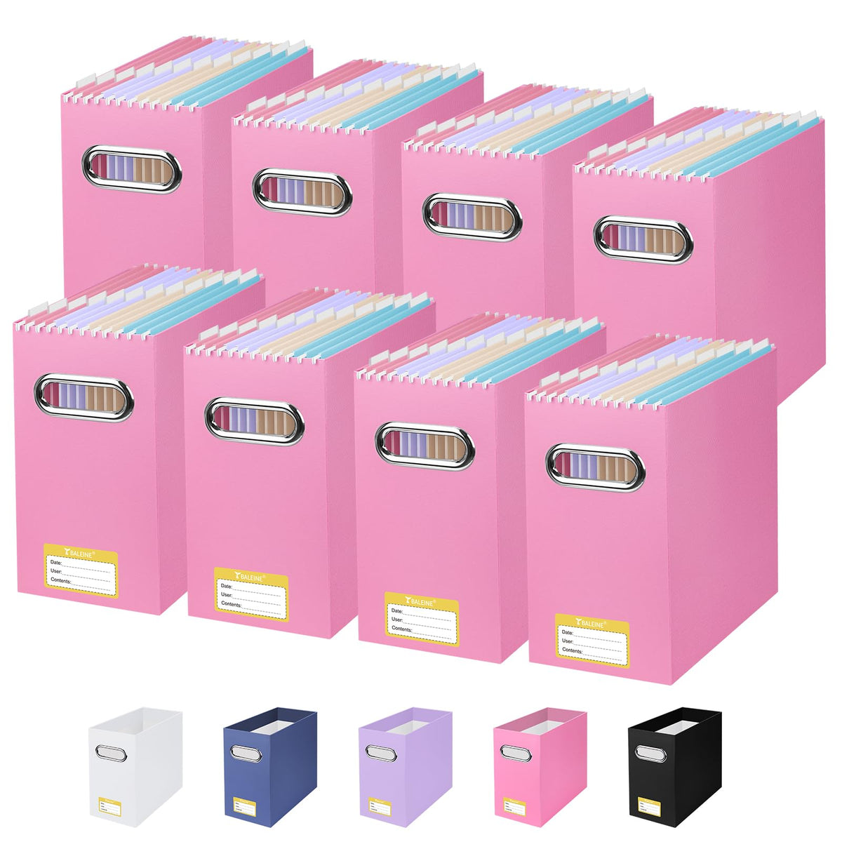 BALEINE 2PK File Organizer Box, Cardboard File Folder Organizer with Handle