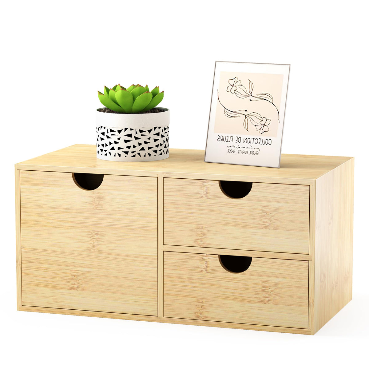 Bamboo Desk Organizer with Drawers, Desktop Storage Box for Office Supplies
