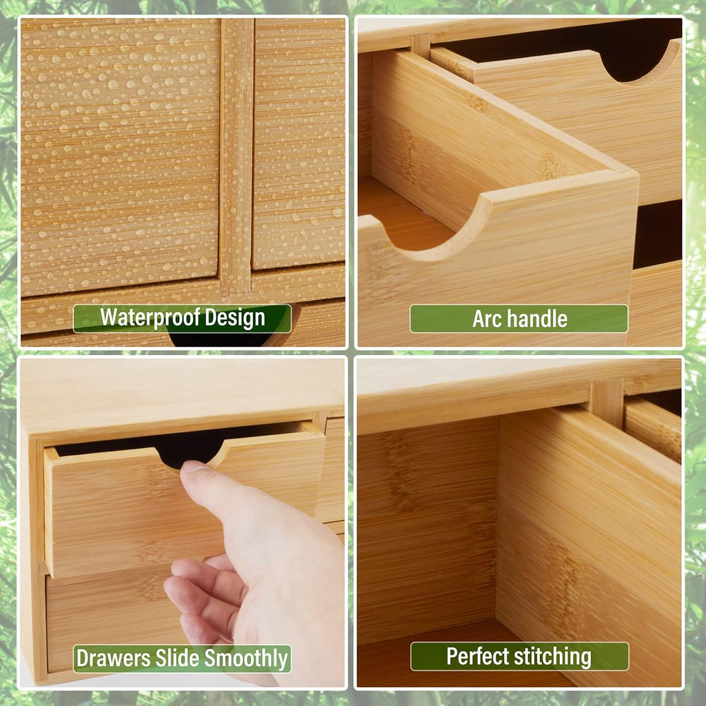 Charmewooden Bamboo Desk Organizer With Drawers Countertop Drawers Counter Storage Box Corner Desk Organizer for Home Office No Assembly Required