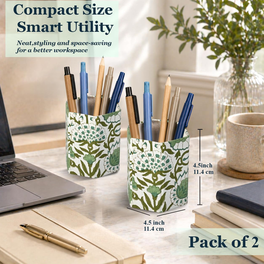 CPC Agate Green Block Print Cotton Pen Holder Set of 2