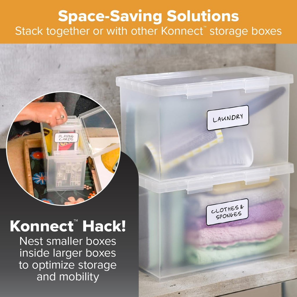 Bostitch Konnect Storage Containers with Lids, Office Organizer, Clear Plastic Box, Desk and Home Organizer, Labels, 4 Qt, 2 Pack