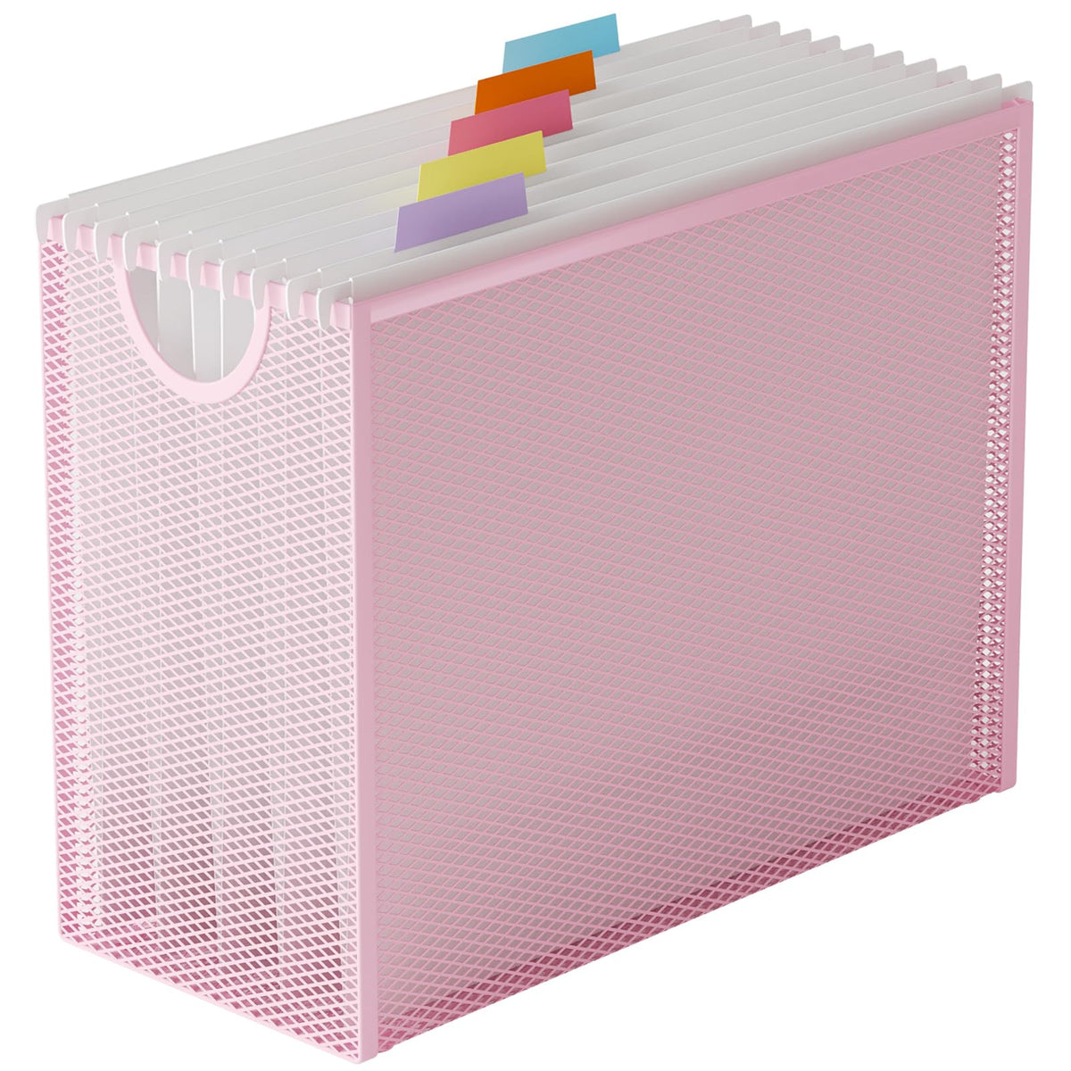 Hanging File Organizer, File Folder Organizer with Handles, Metal Mesh File Crate Storage Box, Letter Size (with 5 Grey Folders)