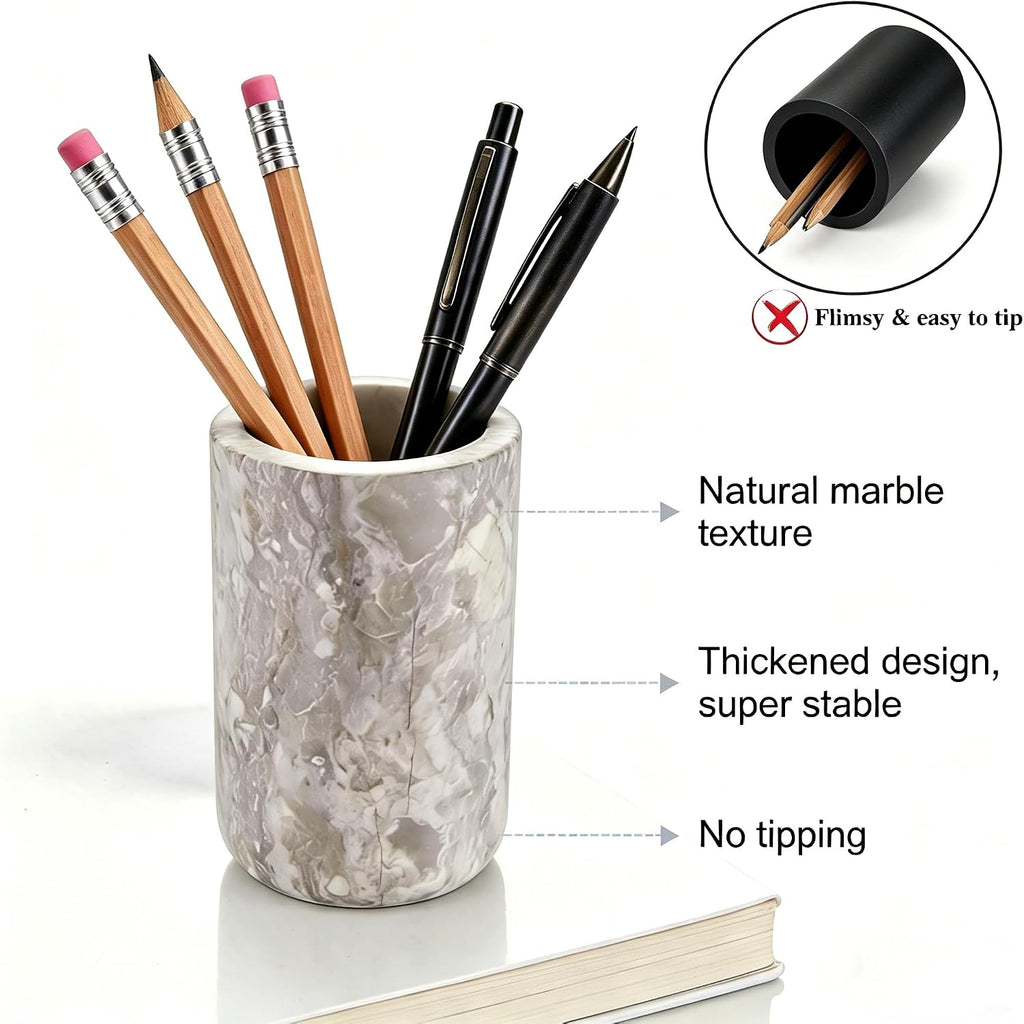 Natural Marble Pen Holder Minimalist Desk Stationery Organizer