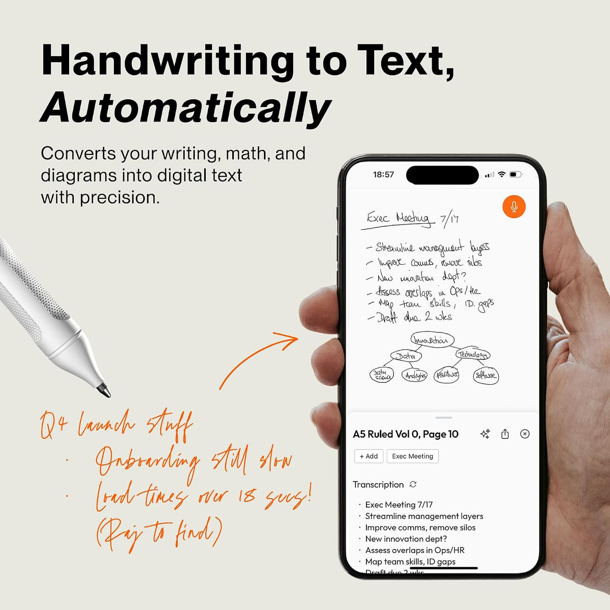 inq Smart Writing Set – Converts Handwriting to Text – Real Ink on Real Paper - AI Note Taking, Voice Recording and Transcription, For iPhone and Android - Smart Pen & Notebook (Letter Size), White