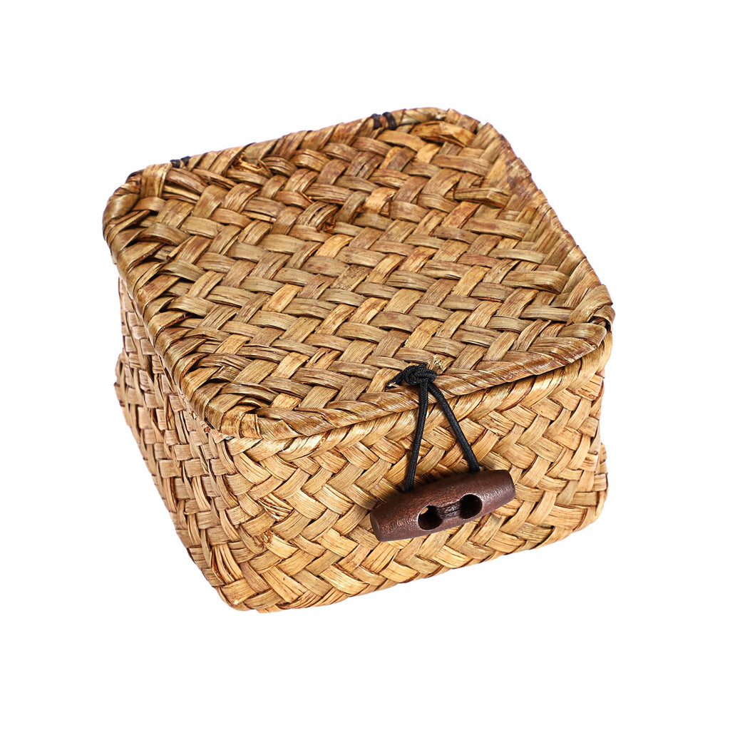 Hipiwe Handwoven Wicker Basket with Lid Small Desktop Seagrass Organizer