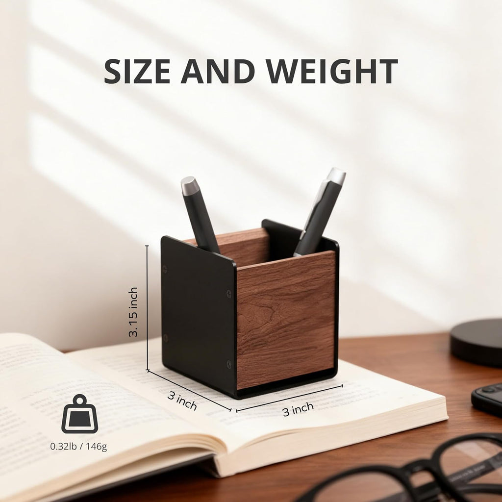muso wood Walnut & Aluminum 1 Slot Pen Holder for Desktop