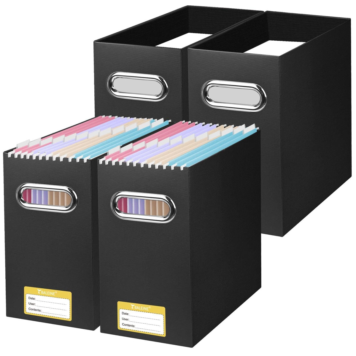 BALEINE 2PK File Organizer Box, Cardboard File Folder Organizer with Handle