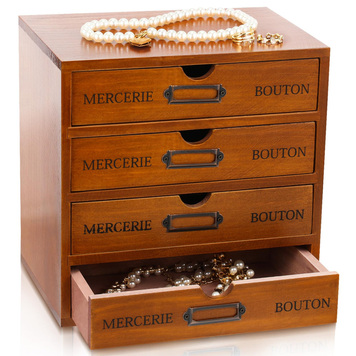 Wesiti Wooden Desk Organizer, 5 Drawers, Vintage Makeup Cabinet, Brown