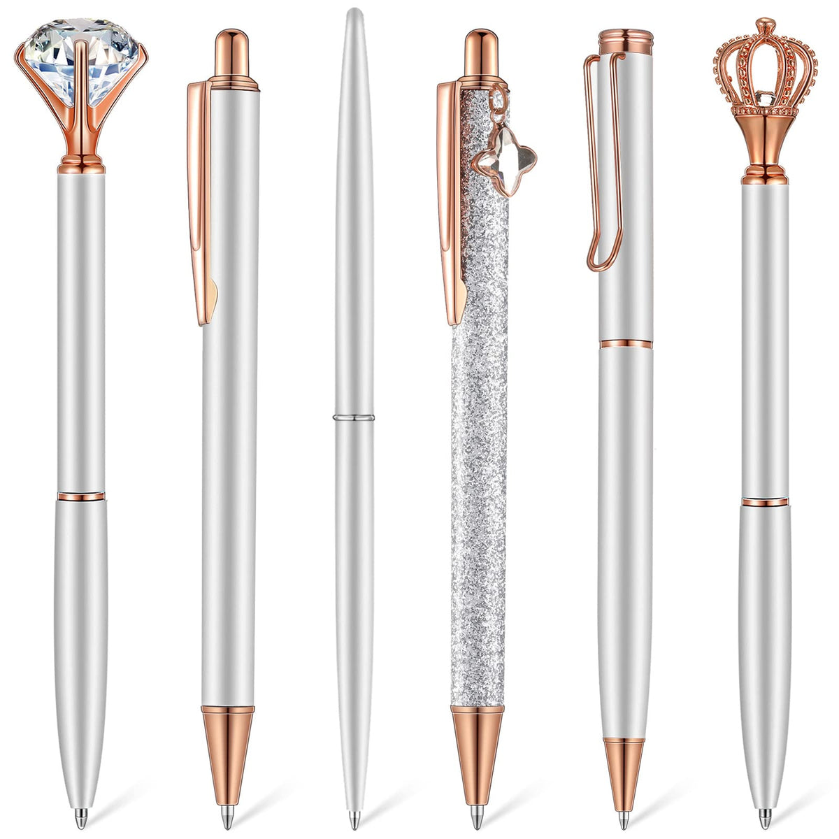 Qeeenar 6 Pcs Fancy Ballpoint Pens Glitter Metal Pens, Black