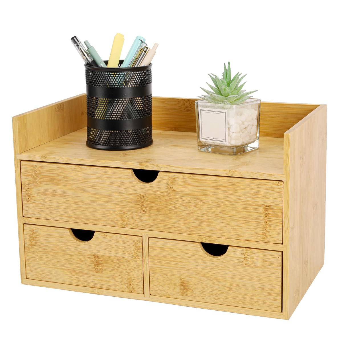 Charmewooden Bamboo Desk Organizer With Drawers Countertop Drawers Counter Storage Box Corner Desk Organizer for Home Office No Assembly Required