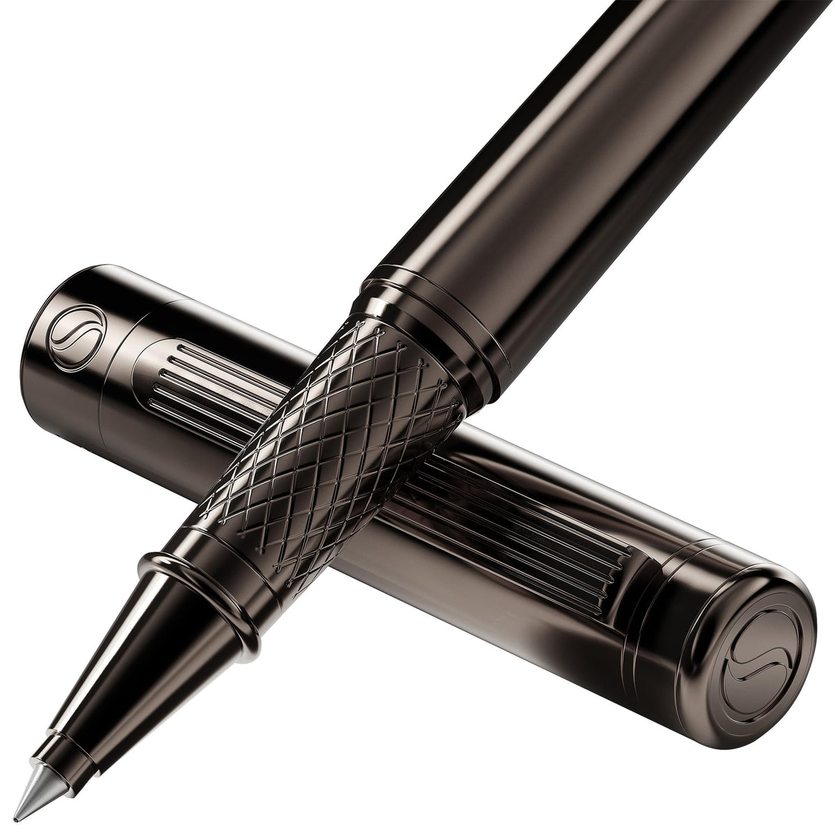 Scriveiner Black Green Rollerball Pen - Stunning Luxury Pen, Chrome Finish, Schmidt Ink Refill, Best Roller Ball Pen Gift Set for Men & Women, Professional, Executive Office