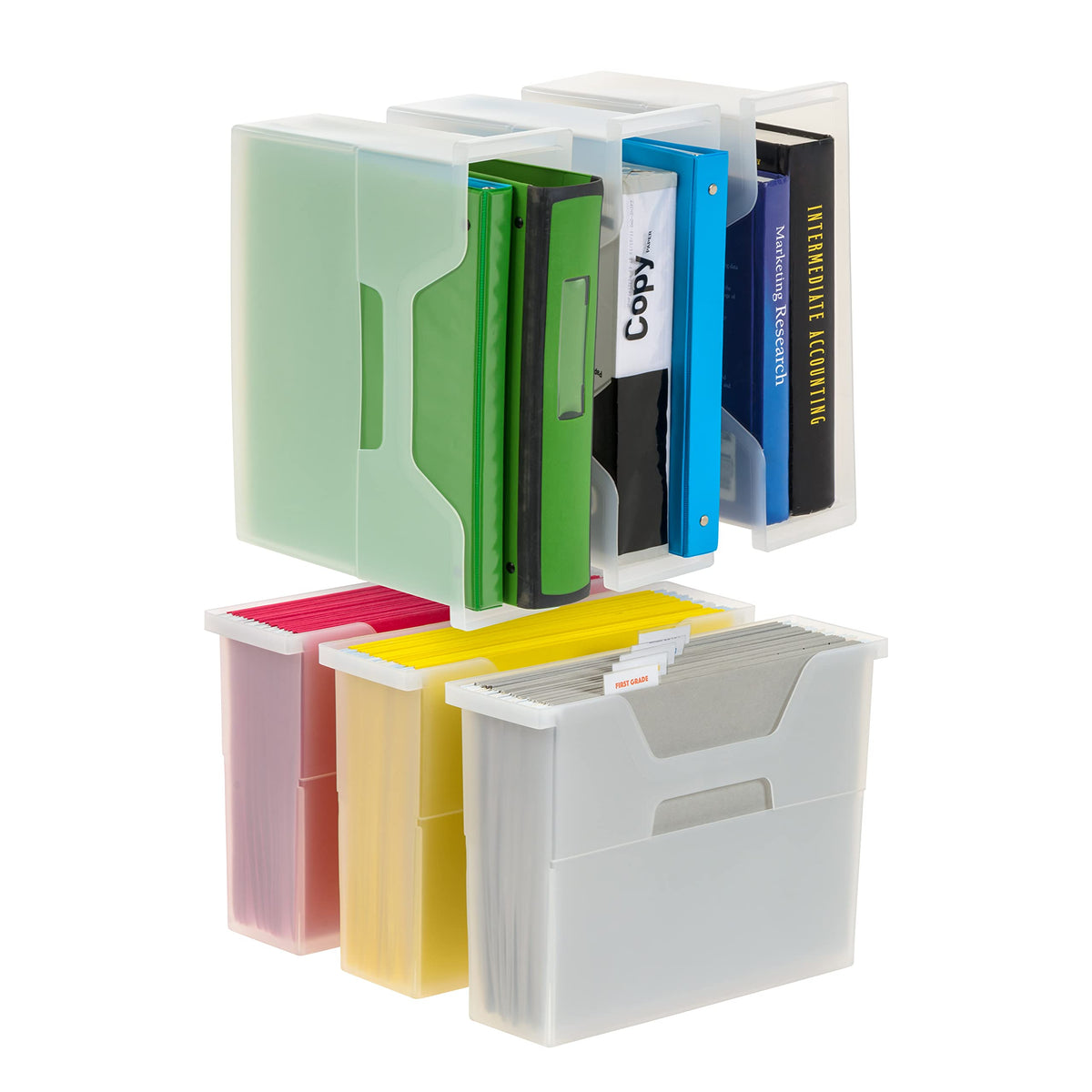 IRIS USA 6-Pack Medium Desktop File Box with Open Lid, Clear