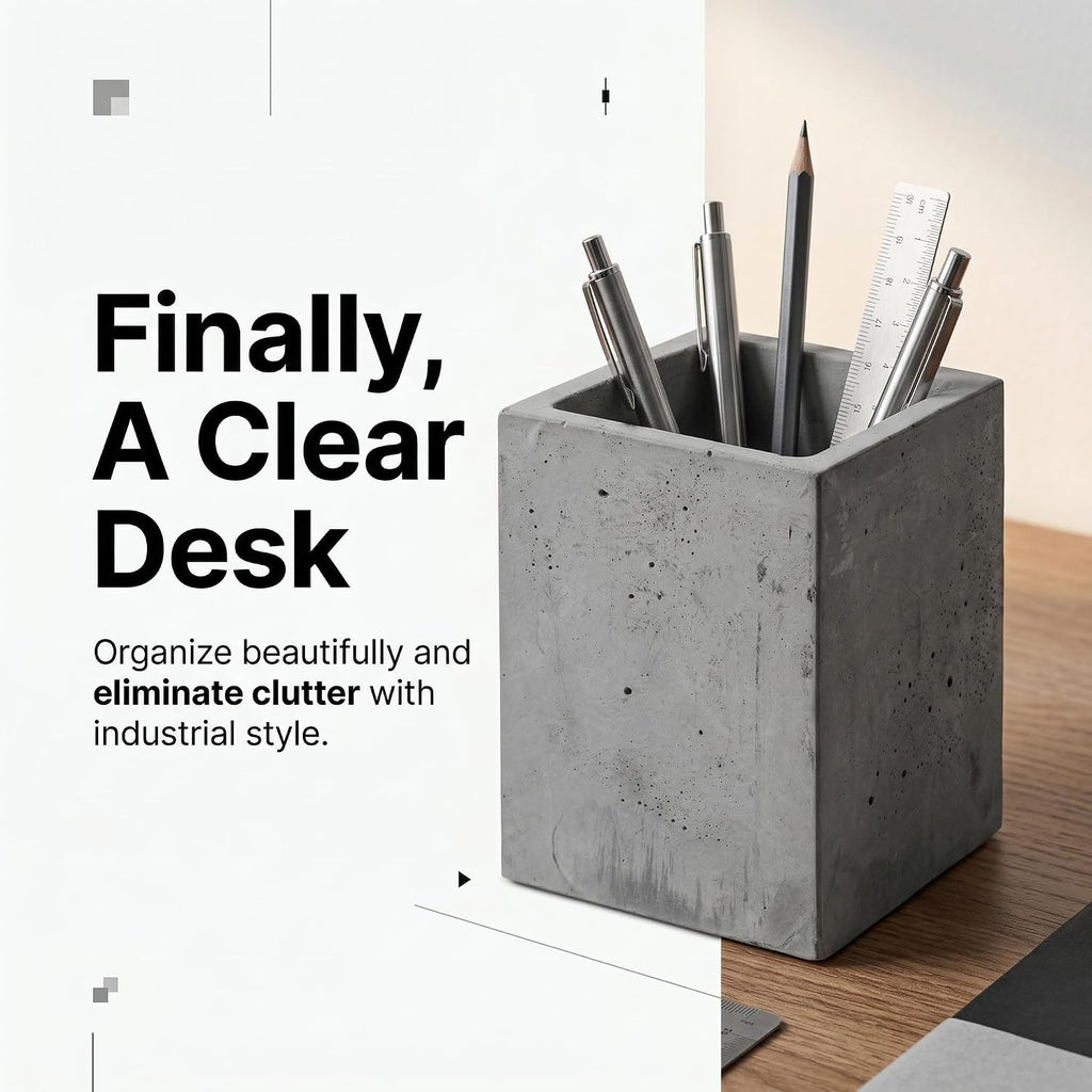 Pen Holder Pencil Holder For Desk,Pen Cup Holder For Desk,Concrete Desktop Pencil Cup (Grey Color)
