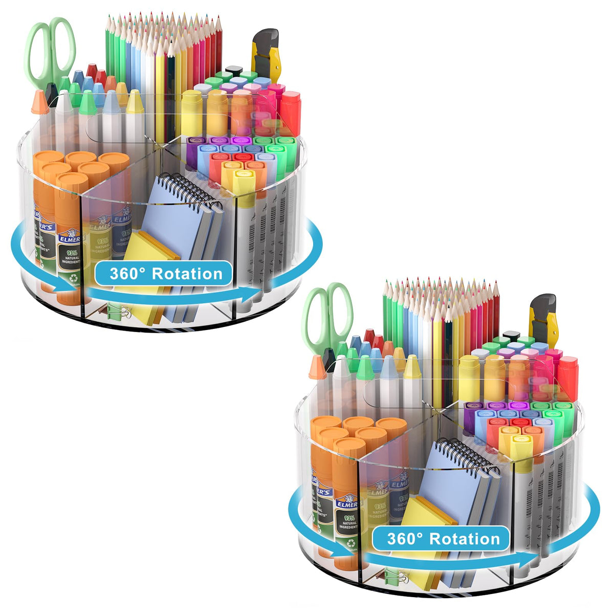 Rotating Markers Organizer for Kids, Acrylic Lazy Susan Organizers for Desks, 360 Degree Spinning Pencil Holders Pen Holders, Clear Arts and Crafts Organizer Storage, Art Supply Storage 6 Compartments