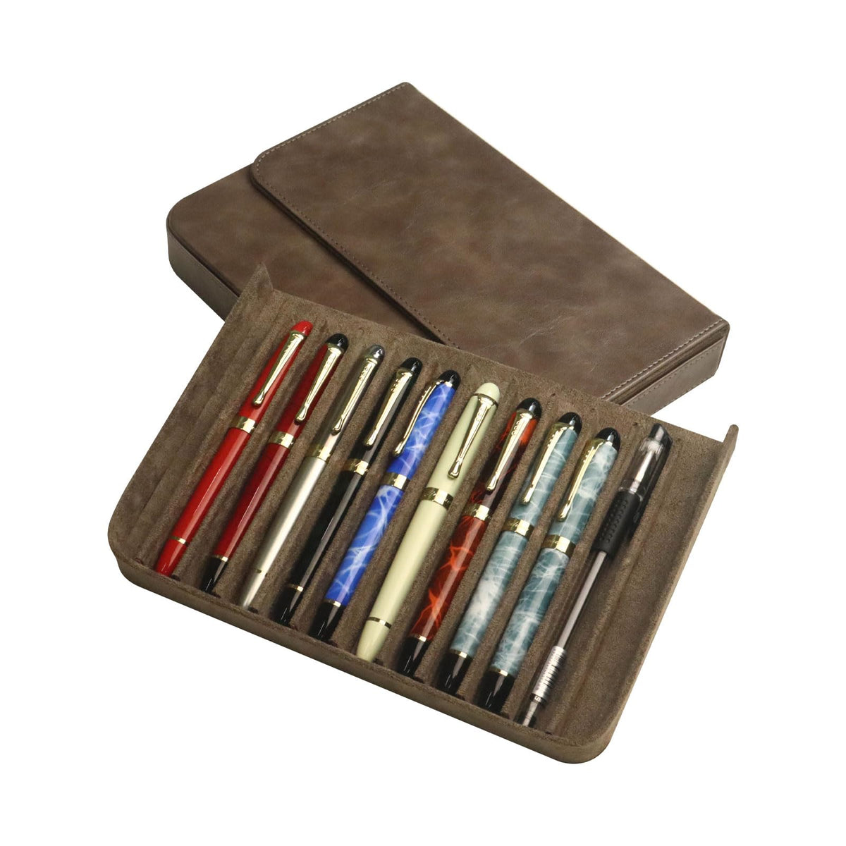 PU Leather Fountain Pen Case, 12-Slot Pen Storage Tray(red)