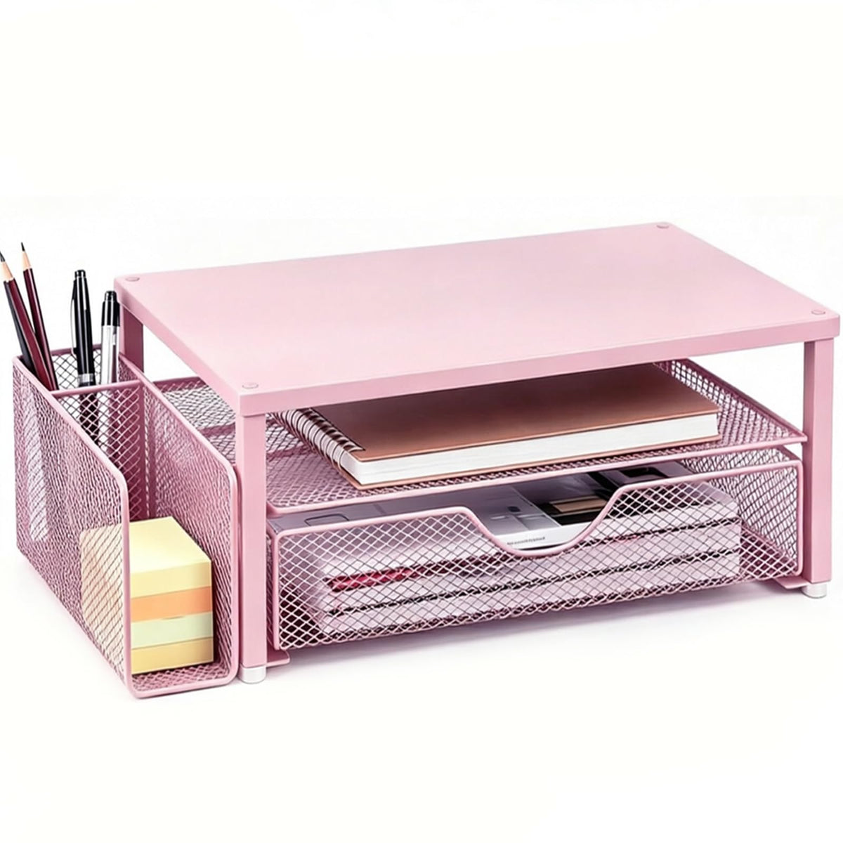 Spacrea Computer Monitor Stand with Drawer and 2 Pen Holders, Black